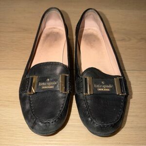 Kate Spade Womens Black Leather Colette Loafer with Gold Accents Size 6.5